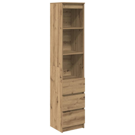 Hoge kast 37,5x35x180 cm bewerkt hout artisanaal eikenkleur