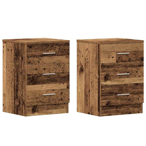 Nachtkastjes 2 st 38x35x55 cm bewerkt hout oud houtkleurig