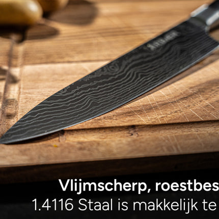 Arbaer Messenset 5-Delig - Japanse Damascus Print - Pakka Houten Handvat
