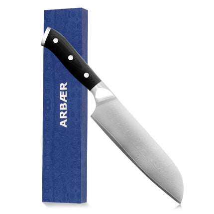 Arbaer Koksmes 18 Cm - Japans Santoku Lemmet - Damascus Staal - G10 Handvat
