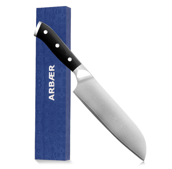 Arbaer Koksmes 18 Cm - Japans Santoku Lemmet - Damascus Staal - G10 Handvat