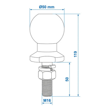 Proplus Trekhaakkogel 50 Mm Recht Staal M16 X 55 Mm Zilver